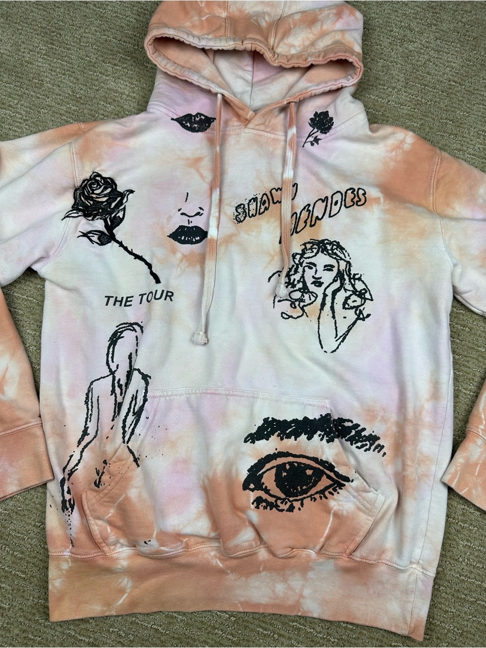 Shawn Mendes The Tour Sketch ll Tie-Dye Hoodie 2019 Concert Merch Pink Orange M